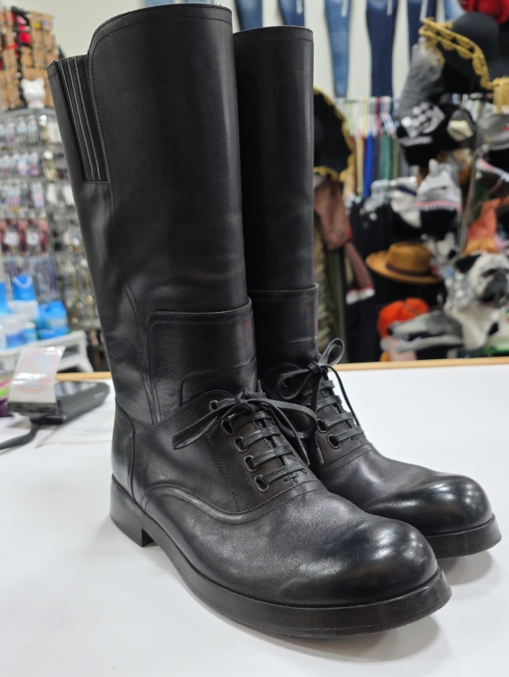 Dolce & Gabbana black Men's Tall Lace-Up Leather Boots